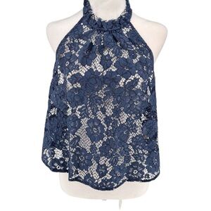 Free People Blue Lace Halter Blouse